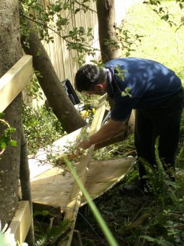 David applies violence to the remains of the old platform